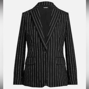 Ralph Lauren Women’s Black Pinstripe Linen Blazer Jacket Size 12